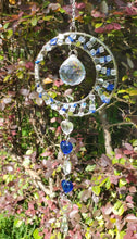 Load image into Gallery viewer, Lapis Lazuli Suncatcher, Blue Crystal Suncatcher, Boho Crystal Garden Hanging, Meditation Decor, Raw Gemstone Ornament, Heart and Moon
