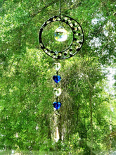 Load image into Gallery viewer, Lapis Lazuli Suncatcher, Blue Crystal Suncatcher, Boho Crystal Garden Hanging, Meditation Decor, Raw Gemstone Ornament, Heart and Moon