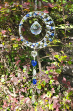 Load image into Gallery viewer, Lapis Lazuli Suncatcher, Blue Crystal Suncatcher, Boho Crystal Garden Hanging, Meditation Decor, Raw Gemstone Ornament, Heart and Moon