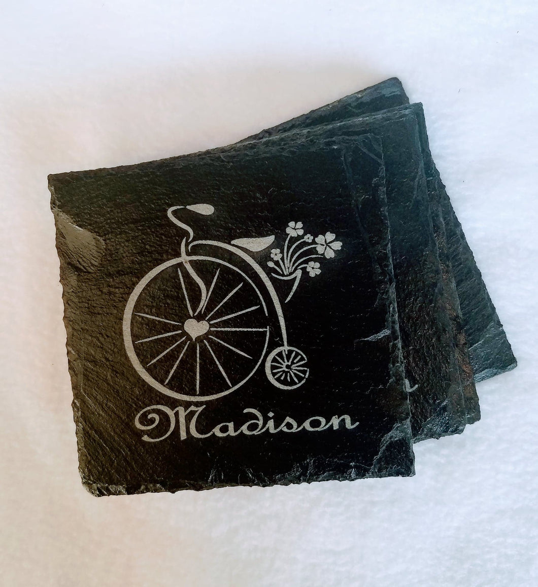 Slate Coasters Paris Bicycle with Flowers ~ Personalized (Set of 4)