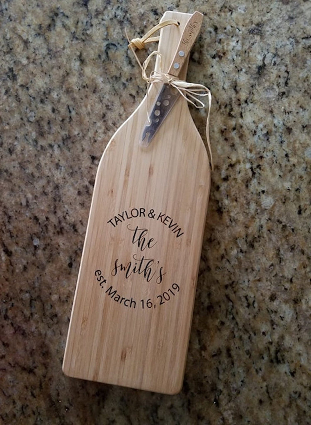 Personalized Wine Bottle Shaped Cutting Board with mini Cheese Knife