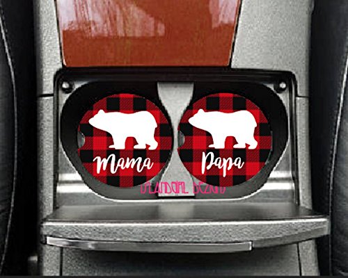 Buffalo Plaid Mama Papa Bear Car Coasters