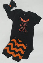 Load image into Gallery viewer, I VANT TO SUCK YOUR BOOB Bat Halloween Onesie Headband Leggings