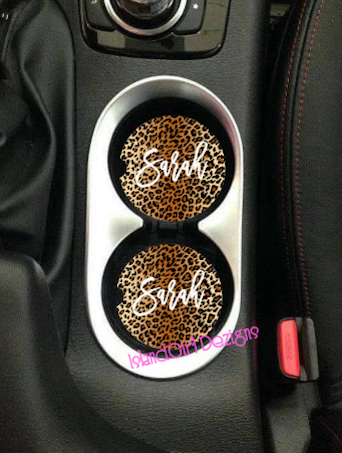 Leopard Print Personalized Sandstone Car Coasters