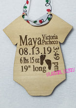 Load image into Gallery viewer, Personalized Wood Laser Engraved Baby Stats Christmas Ornament
