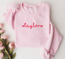 Load image into Gallery viewer, Child&#39;s Embroidered Name Valentine&#39;s Sweatshirt
