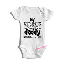 Load image into Gallery viewer, My finger may be small but daddy is still wrapped around them onesie® bodysuit