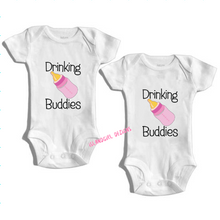 Load image into Gallery viewer, DRINKING BUDDIES with Baby Bottle TWINS baby outfit