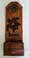 Load image into Gallery viewer, Personalized Turtle Bottle Opener and Cap Catcher Rustic