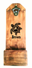 Load image into Gallery viewer, Personalized Turtle Bottle Opener and Cap Catcher Rustic
