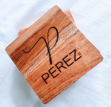 Load image into Gallery viewer, Custom Coasters, Wood Coasters, Engraved Coasters, Monogrammed, Birthday Gift, Personalized Coaster Set for Wedding Gift or Engagement