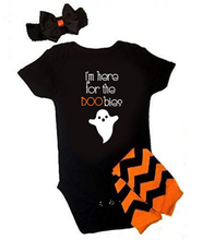 Load image into Gallery viewer, I'm Here for the Boobies Ghost Halloween Onesie Headband Leggings