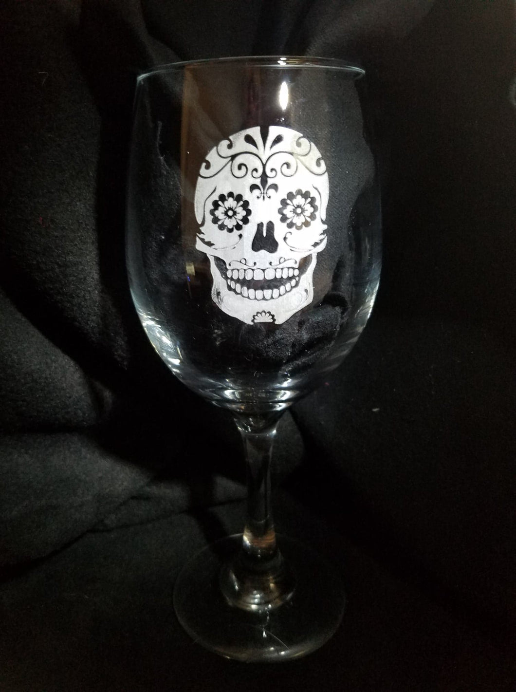 Sugar Skull Laser Engraved Wine Glass