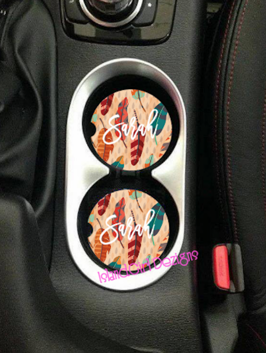 Boho Style Feather Personalized Ceramic Car Coasters