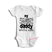 Load image into Gallery viewer, My finger may be small but daddy is still wrapped around them onesie® bodysuit
