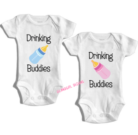 DRINKING BUDDIES with Baby Bottle TWINS baby outfit