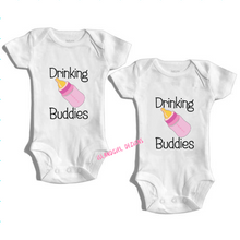 Load image into Gallery viewer, DRINKING BUDDIES with Baby Bottle TWINS baby outfit
