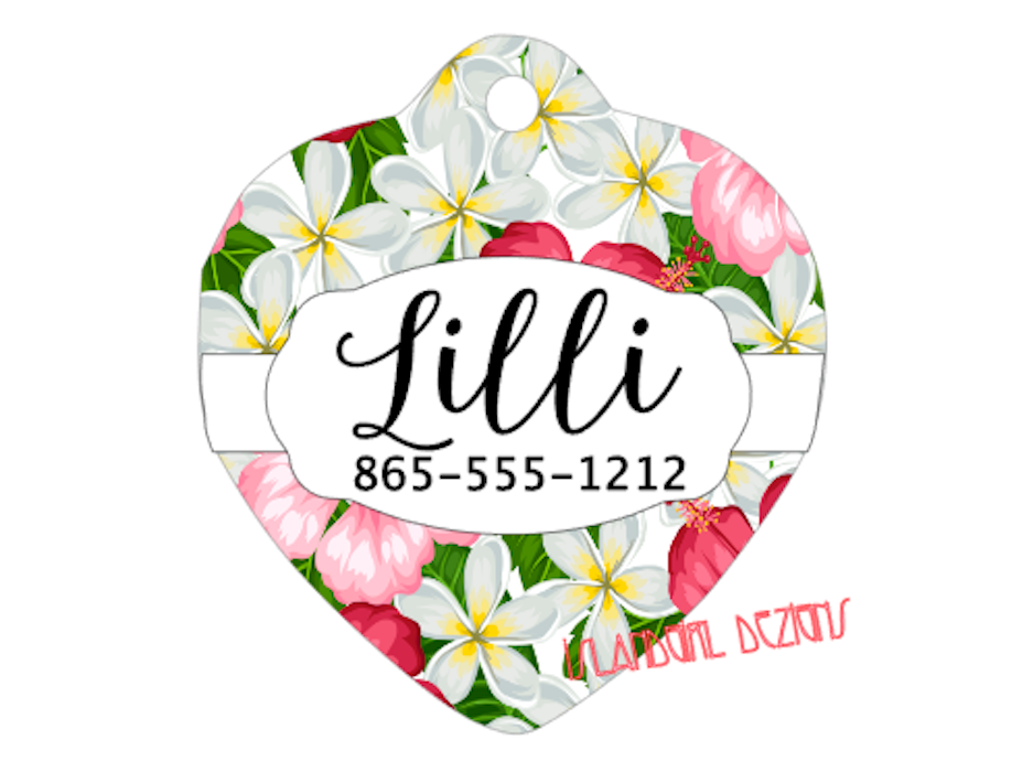 Heart Shaped Floral Pet ID Tag