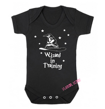 Load image into Gallery viewer, Harry Potter Inspired WIZARD IN TRAINING Baby Romper Bodysuit Onesie
