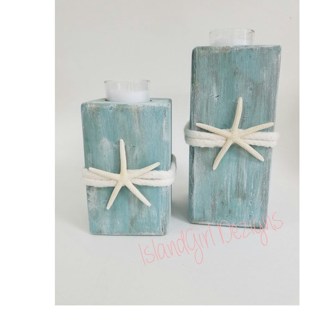 Wooden Beach Starfish Candle Holder