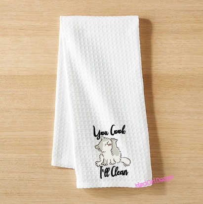You Cook, I'll Clean Waffle Towel, Funny dish kitchen Towel, housewarming, Mothers Day, Adult Gift, Gag Gift, Cat Lover, Crazy Cat Lady